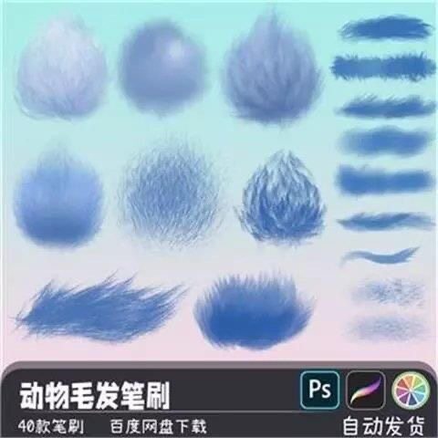 毛绒绒动物毛球毛发鬃毛质感纹理PS和SAI2笔刷procreate画笔素材