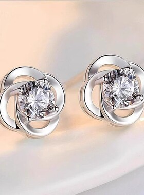 Pt950铂金耳钉 女款18K白金耳环耳钉 简约正品女生礼物