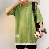 纯棉2023新款小清新港风假两件短袖T恤男潮流情侣体恤T238P25，男装T恤，电商B220