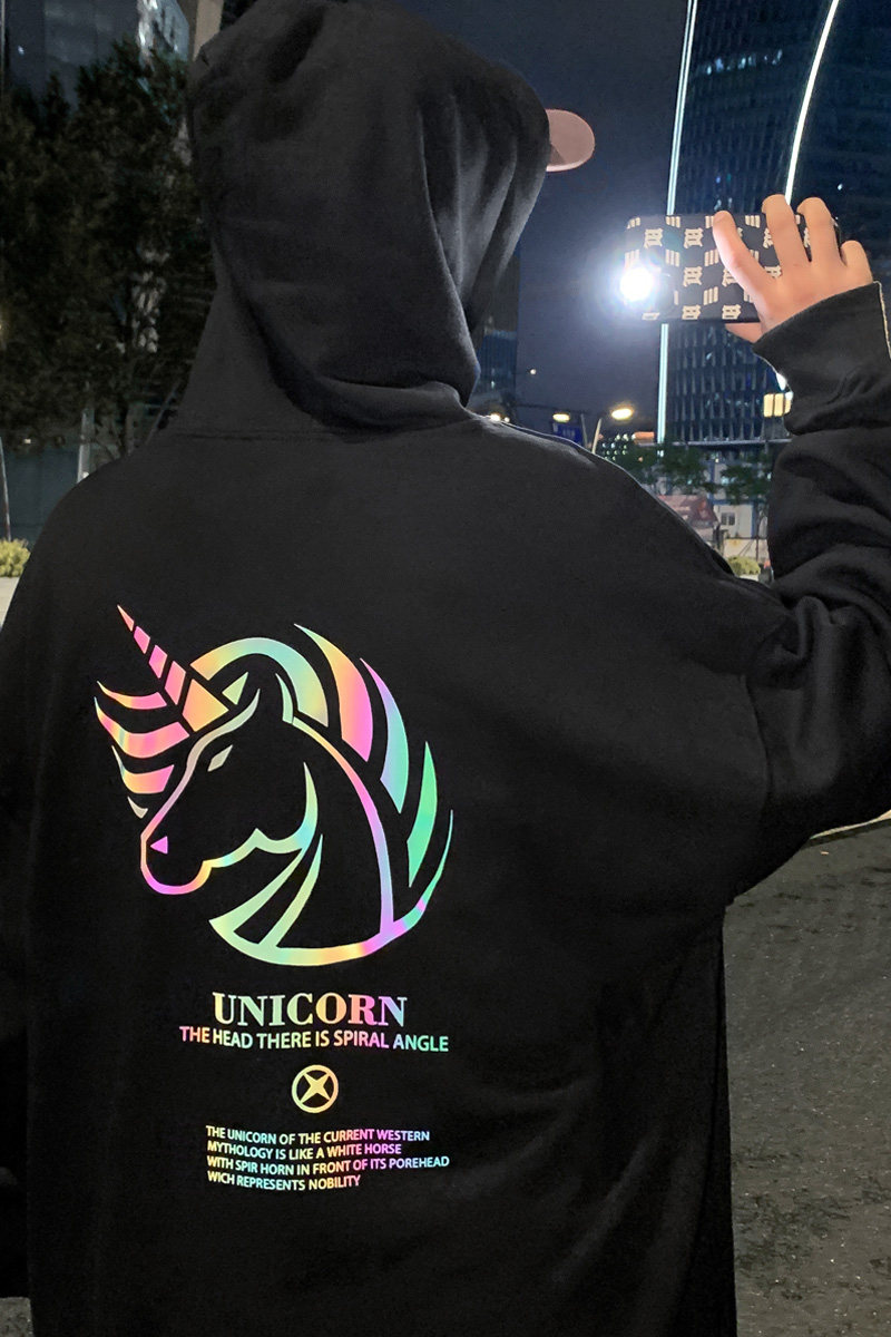 ！港风七彩反光卫衣男大码连帽宽松夜光上衣外套WY202P45,男装卫衣,电商B220
