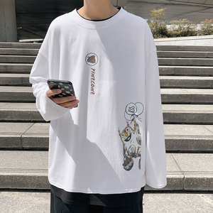 100%纯棉 主推 早秋百搭假两件长袖T恤港风宽松男大码W907P35图片