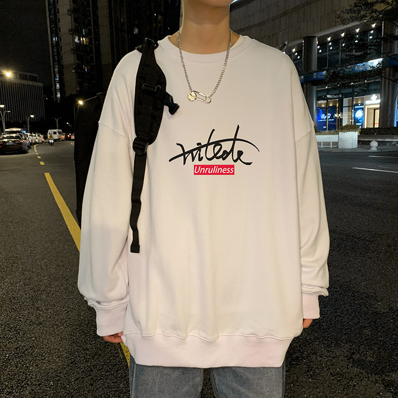 ！秋冬港风百搭大码印花圆领卫衣长袖潮流学生上衣WY110P25,男装卫衣,电商B220