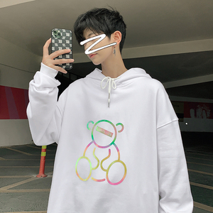 ！秋季潮牌个性七彩反光卫衣男潮流港风大码连帽外套WY306P45图片