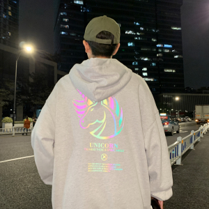 ！秋季潮牌个性七彩反光卫衣男潮流休闲帅气连帽外套WY202P45图片