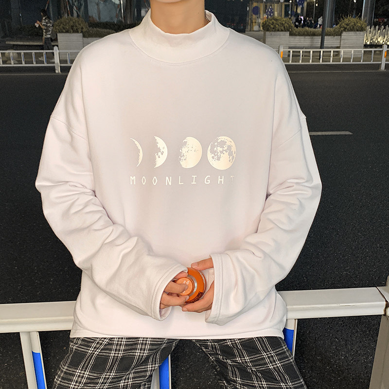 秋冬季反光潮牌卫衣男大码港风夜光半高领长袖打底衫WY407,男装卫衣,电商B220