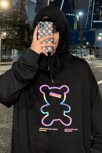 ！港风七彩反光卫衣男大码连帽宽松夜光上衣外套WY203P45图片