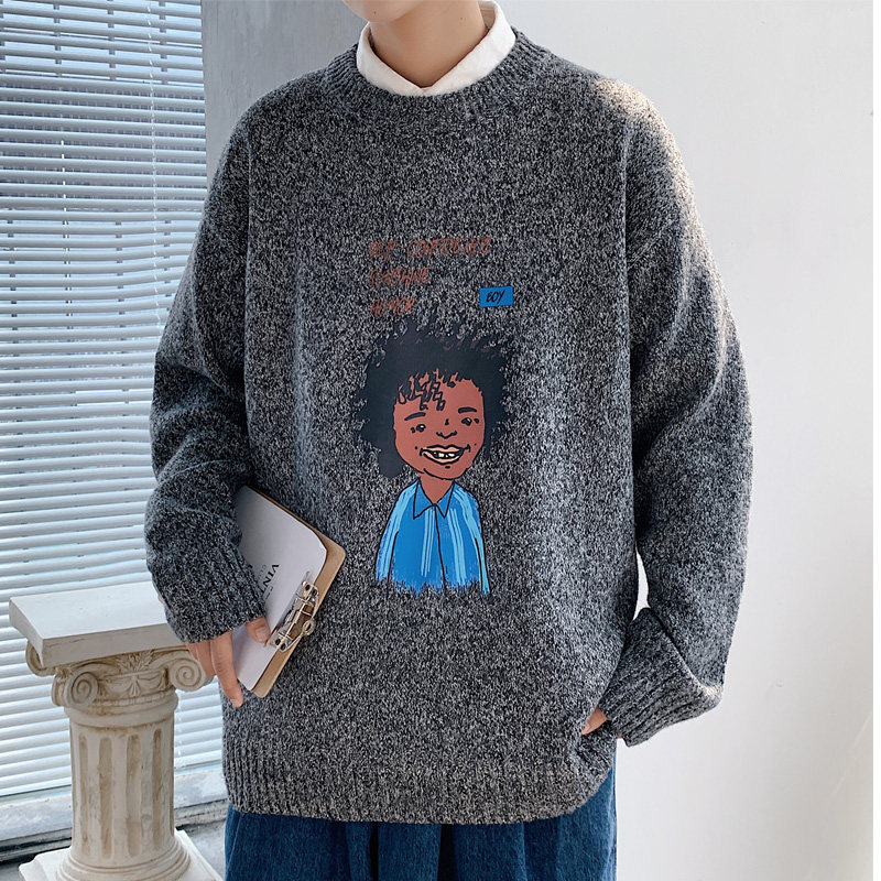 ！秋冬季加厚圆领毛衣男潮流日系港风宽松大码针织衫M209P45，男装针织衫/毛衣，电商B220