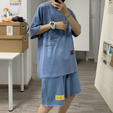 20夏套装!纯棉(T恤+短裤)男士宽松卫裤新款潮流港风T336+K13-P50，男装休闲套装，电商B220