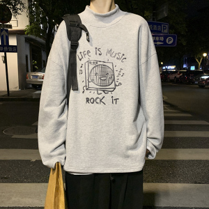 ！秋季男士半高领卫衣青少年圆领宽松大码打底衫WY401P30控48图片