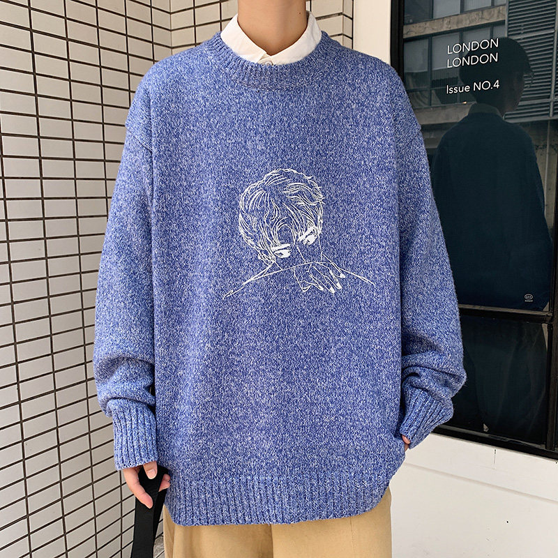 秋冬季加厚毛衣男宽松港风ins圆领毛线百搭日系大码M201P45控68,男装针织衫/毛衣,电商B220