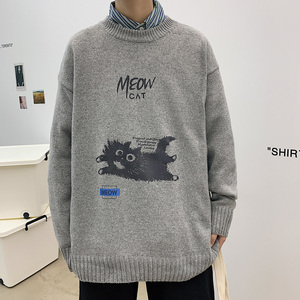 ！秋冬加厚品质毛衣男日系大码针织衫百搭学生上衣M208P45图片