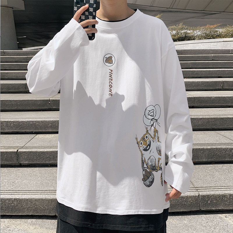 100%纯棉主推早秋百搭假两件长袖T恤港风宽松男大码W907P35,男装T恤,电商B220