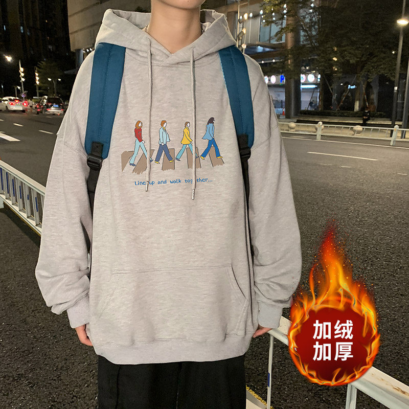 ！秋冬加绒加厚连帽卫衣男百搭保暖外套WY206薄P38加绒P48,男装卫衣,电商B220