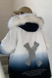 ！冬季潮牌渐变中长款棉衣男女情侣加厚保暖棉服外套Y333P138图片