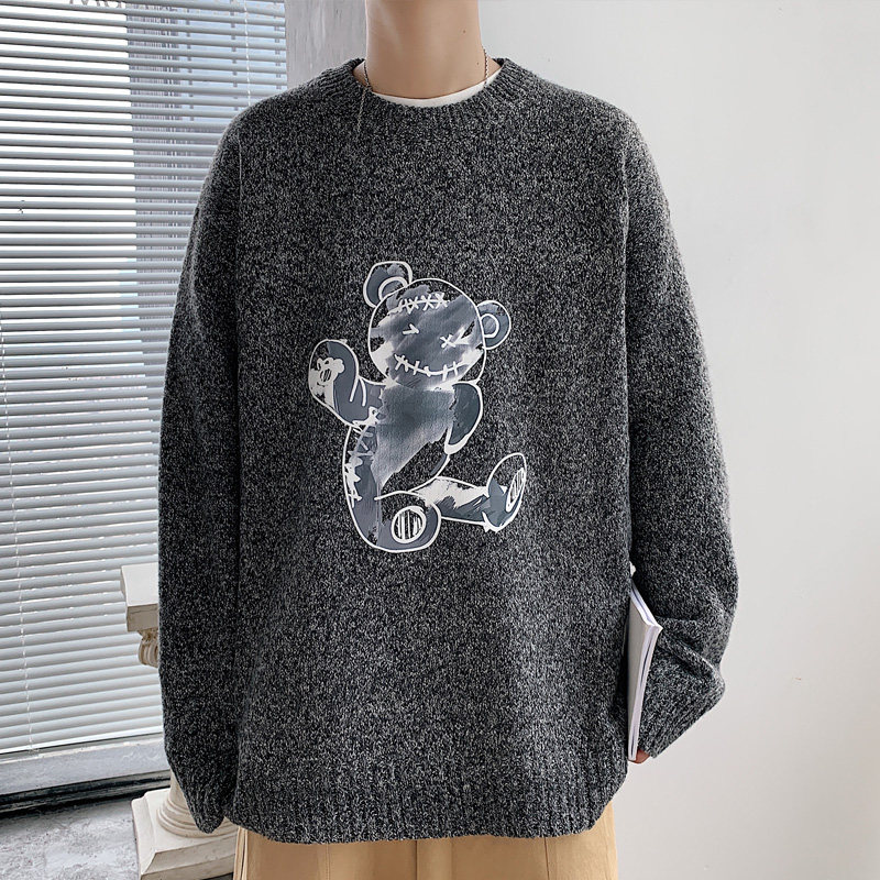 ！秋冬潮流印花加厚圆领毛衣男港风大码潮流针织衫M212P45,男装针织衫/毛衣,电商B220