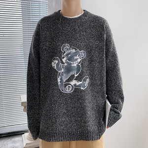 ！秋冬潮流印花加厚圆领毛衣男港风大码潮流针织衫M212P45图片