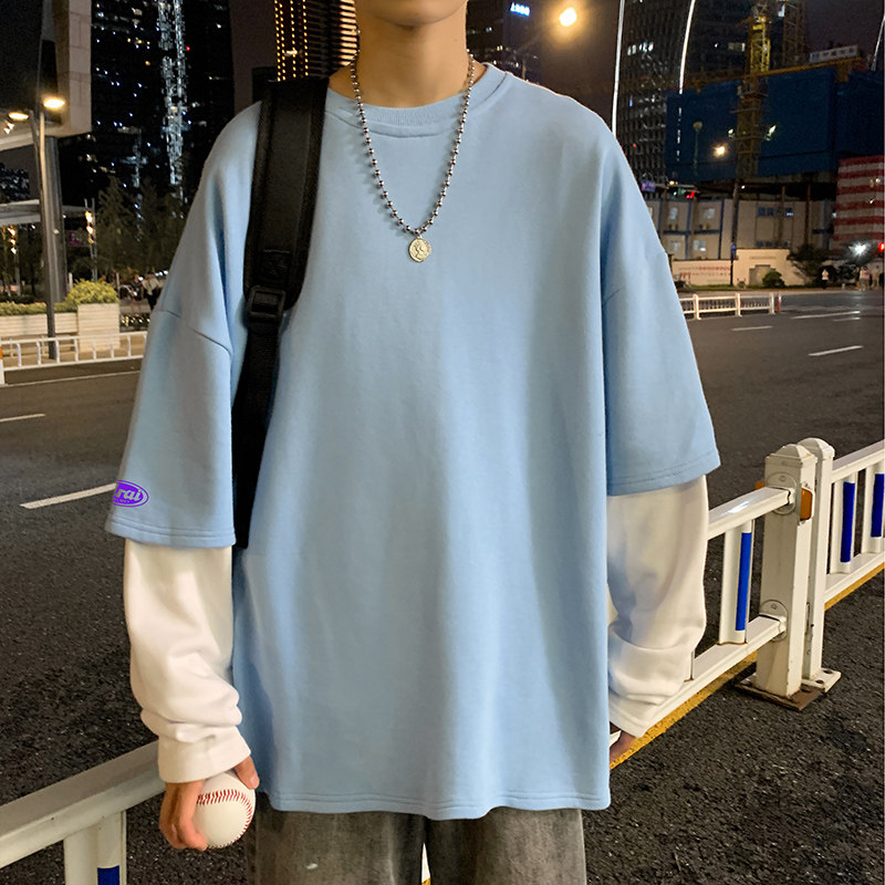 ！秋季潮牌撞色圆领卫衣男潮流港风大码学生外套秋衣WY501P40,男装卫衣,电商B220