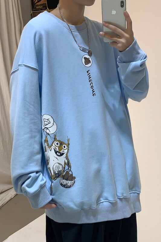 ！秋冬港风日系大码印花圆领卫衣长袖潮流学生衣服WY103P28,男装卫衣,电商B220