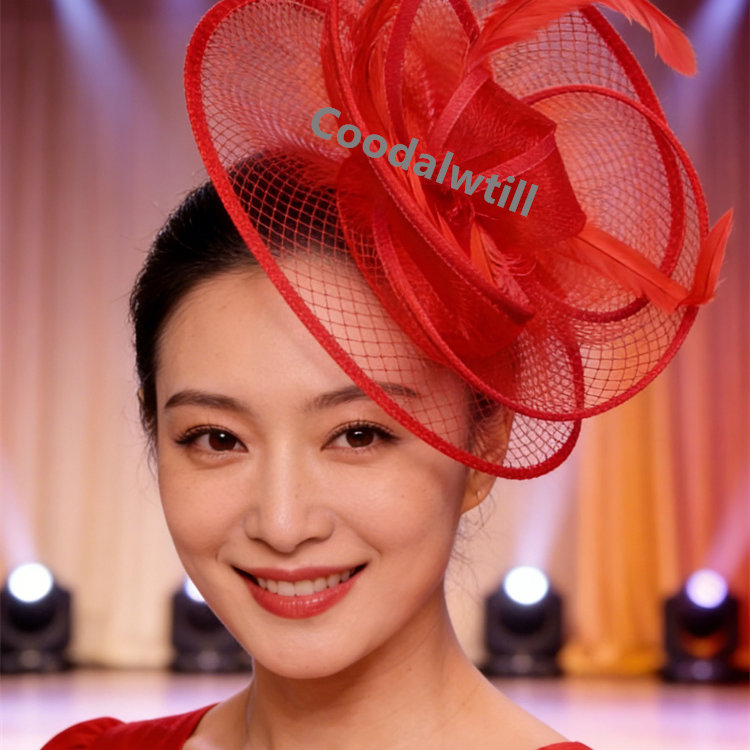 女士团队演出羽毛头饰晚礼服发饰走秀旗袍配饰舞会宴会小礼帽