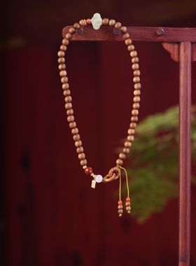 印度老山檀香环环相扣无相南红珠原创女中国风和田玉祥云多圈手链