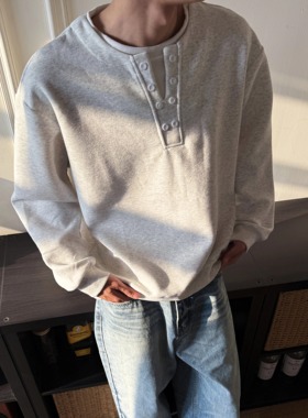 YORAINBOW 春季亨利领假两件套头卫衣慵懒风松弛百搭男女卫衣情侣