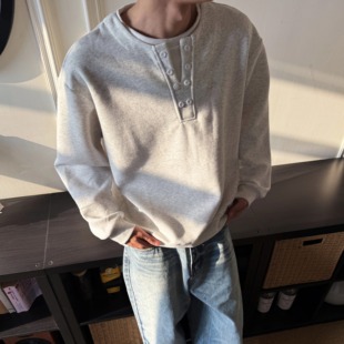 YORAINBOW 亨利领假两件套头卫衣慵懒风松弛百搭男女卫衣情侣 春季