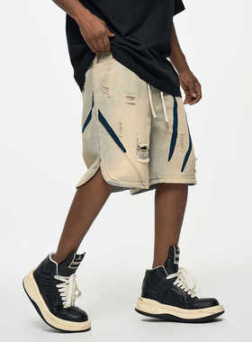 YORAINBOW 夏季新款黄泥色牛仔短裤男宽松休闲分割设计休闲百搭潮