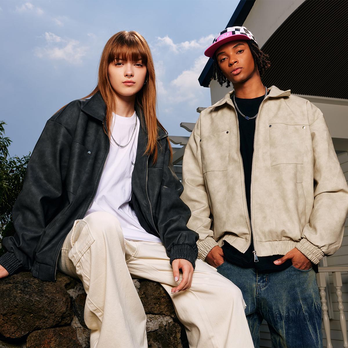 YORAINBOW 秋冬新品美式街头风PU皮百搭夹克外套男宽松流行情侣潮