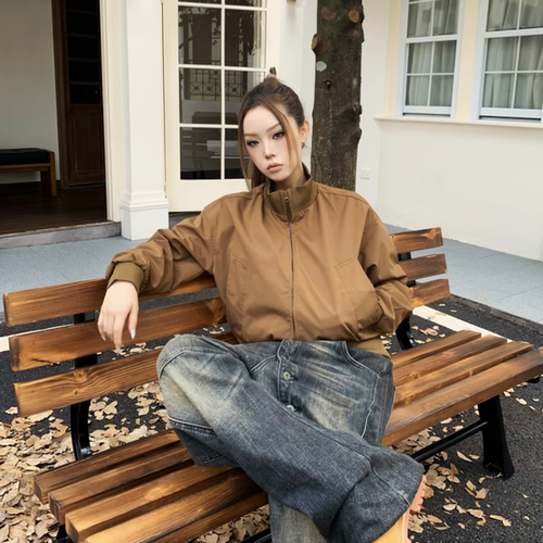 YORAINBOW 秋季美式复古高街cleanfit短款休闲夹克男立领外套中性