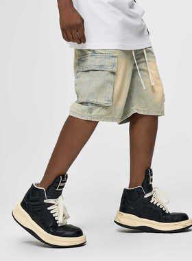 YORAINBOW 夏季新款黄泥口袋设计牛仔短裤男宽松直筒美式复古水洗