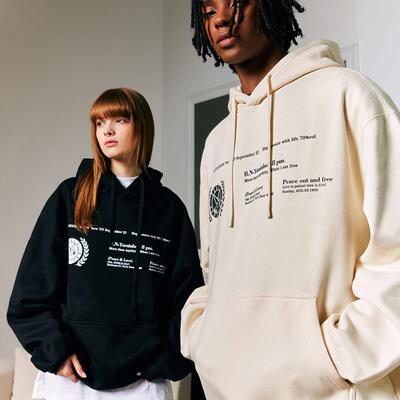 YORAINBOW 秋冬新款美式街头麦穗字母卫衣加绒薄绒连帽卫衣情侣潮