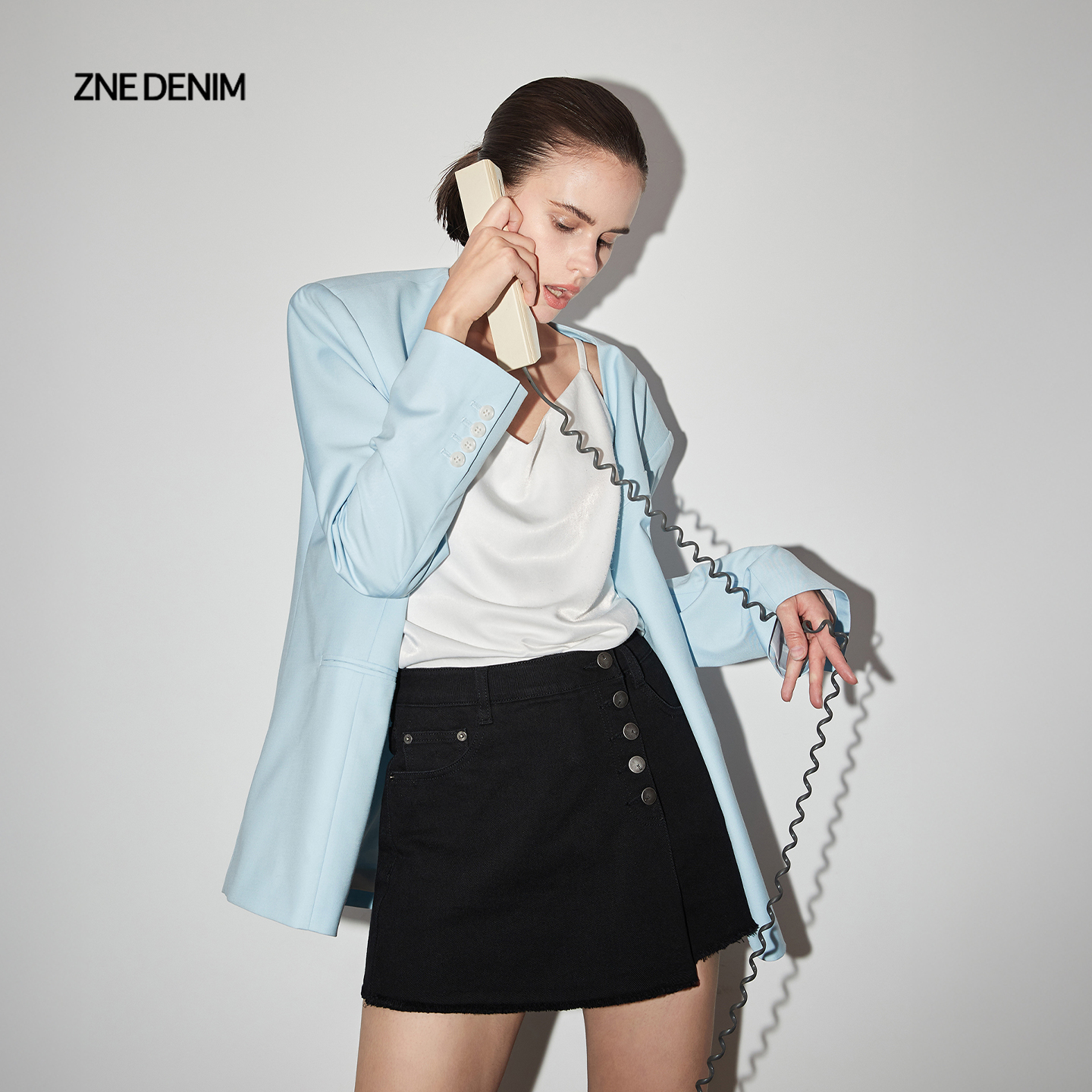 ZNE高腰水洗黑防走光外裙里短裤弹力牛仔短裙裤702