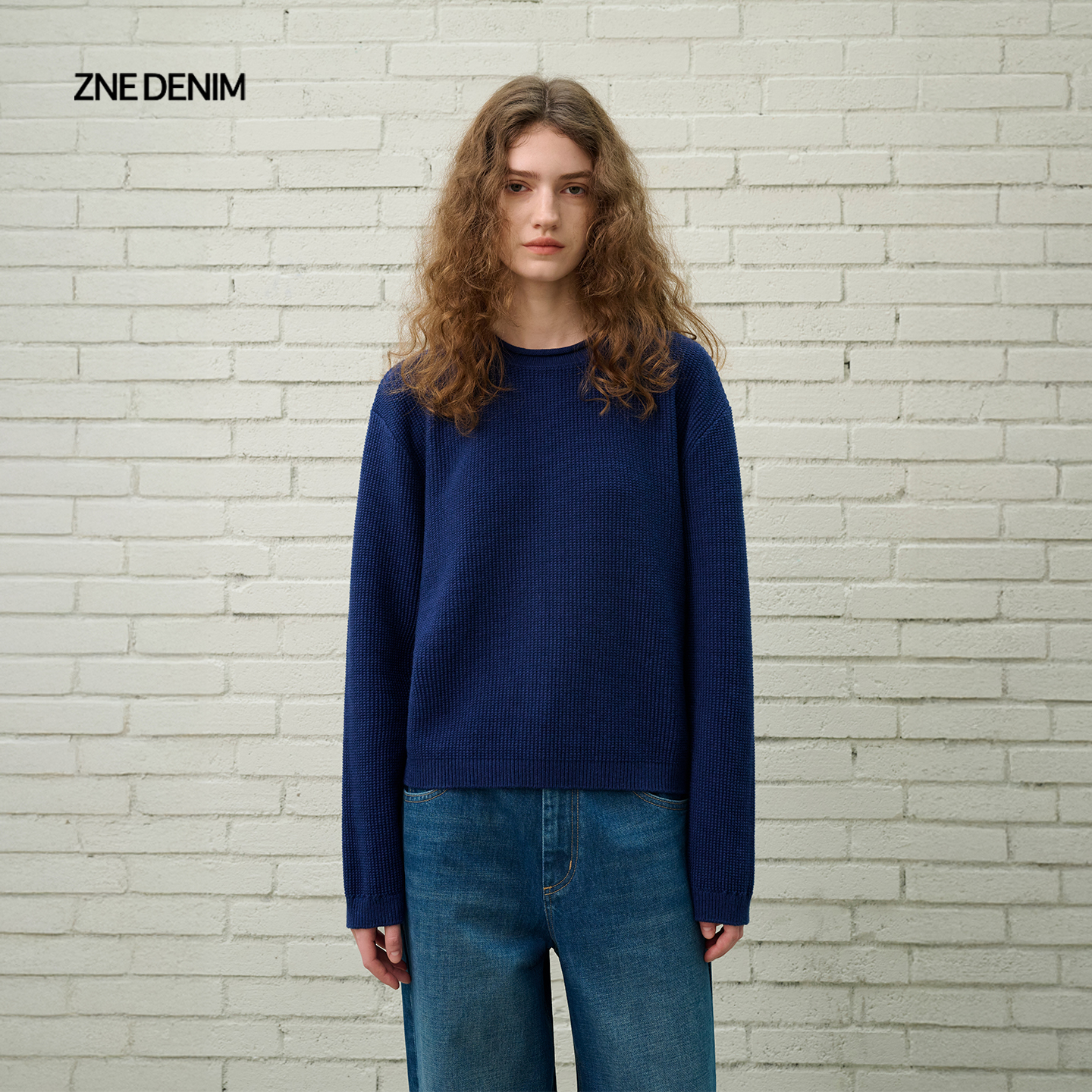 ZNE法式羊毛立体圆领长袖毛衣