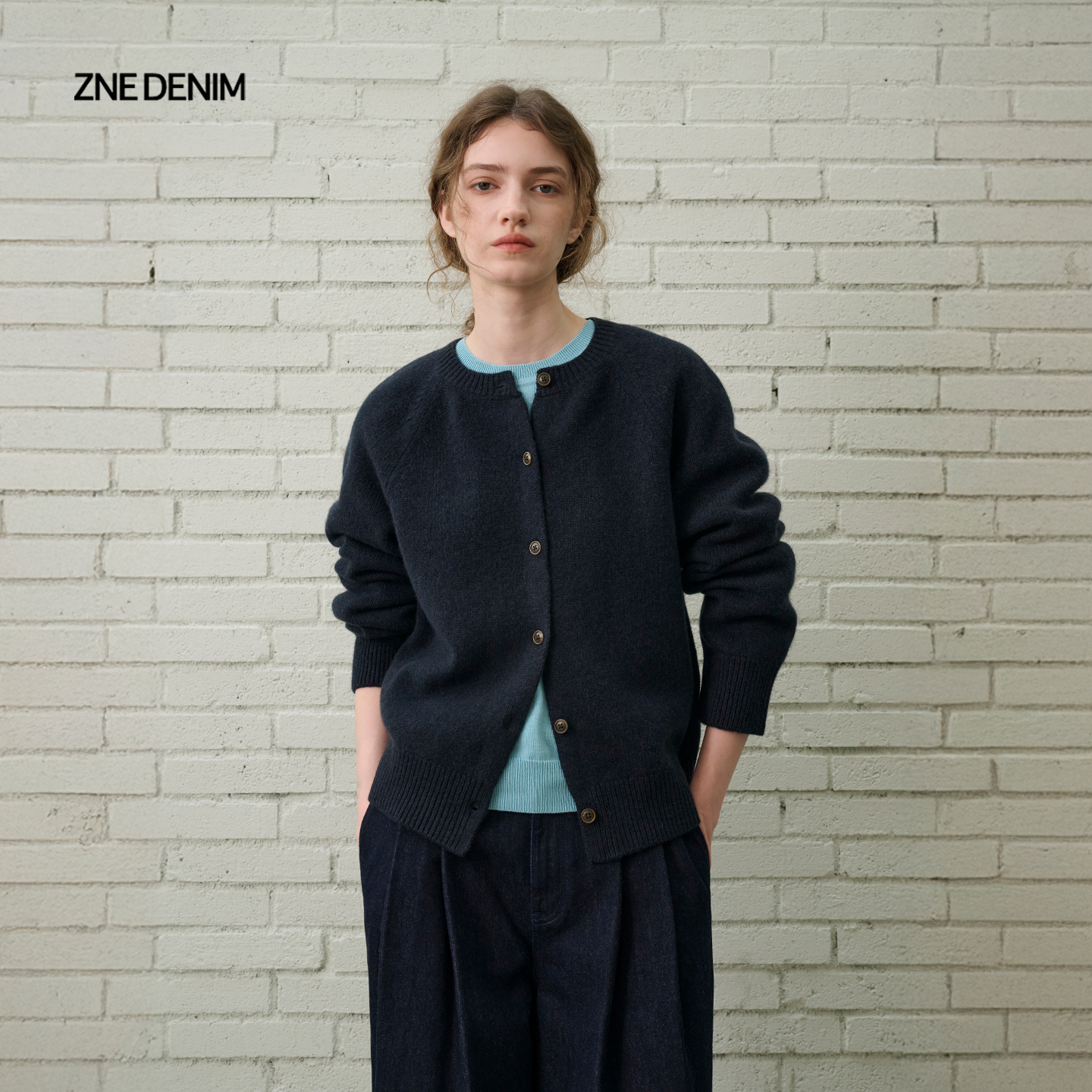 ZNE驰然无拘圆领插肩长袖针织羊毛开衫MTZ101