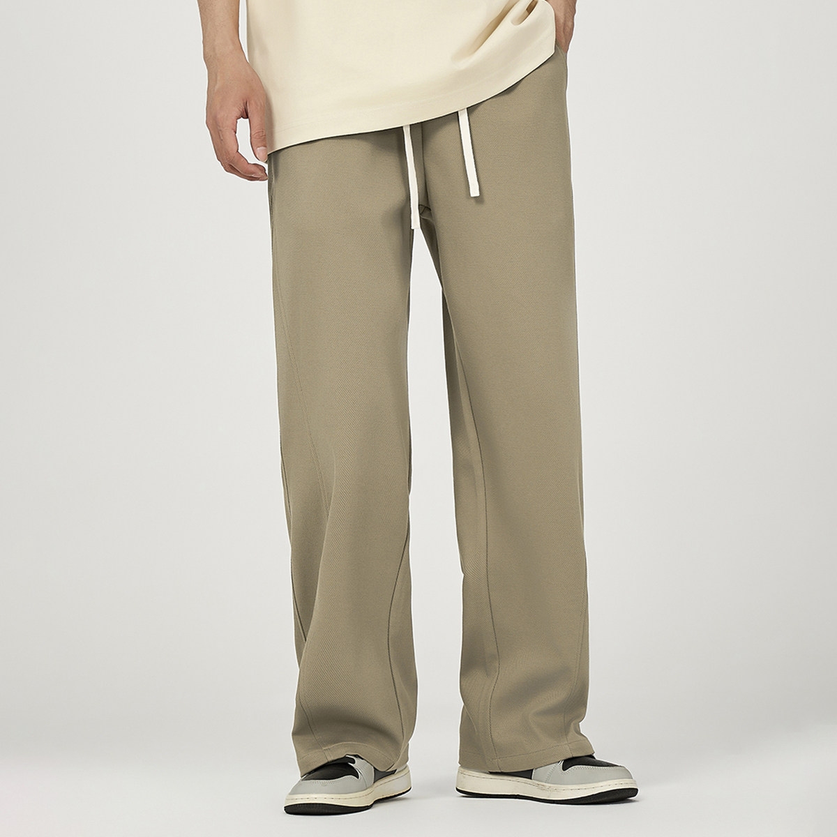 美式街头直筒运动裤男270g斜纹格拼接垂感阔腿卫裤宽松休闲长裤