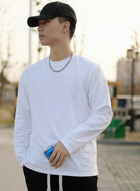 230g重磅全棉打底衫长袖T恤宽松圆领男内搭单穿上衣白色情侣大码