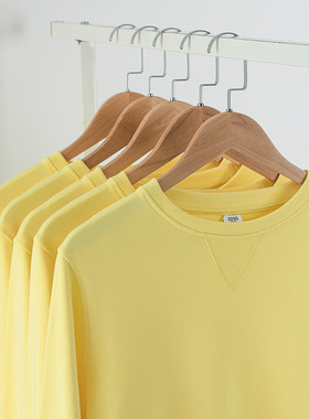 320g鸢尾黄套头纯色长袖卫衣男圆领鹅黄色毛圈布宽松情侣款打底衫