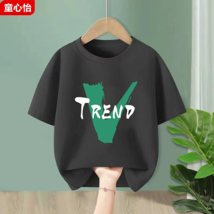 宽松儿童上衣中大童纯棉运动衣服小男孩童装 男童t恤短袖 2025夏季