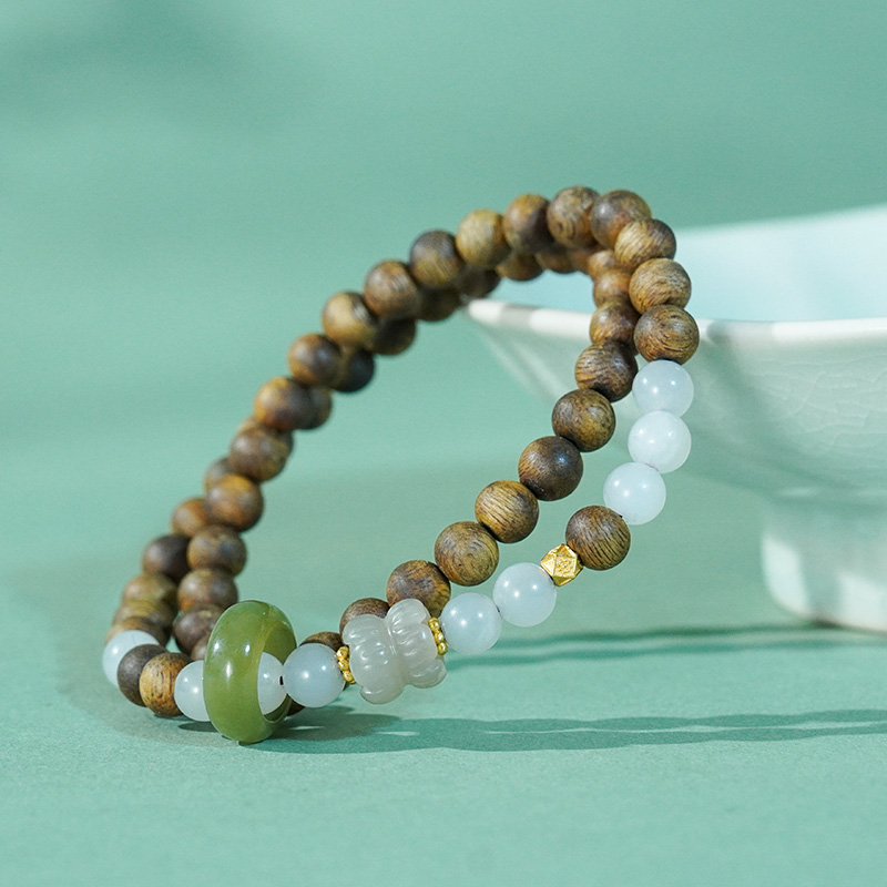 沉香 925银/和田玉 6MM圆珠 多圈 9分沉 10.5g XCB1005