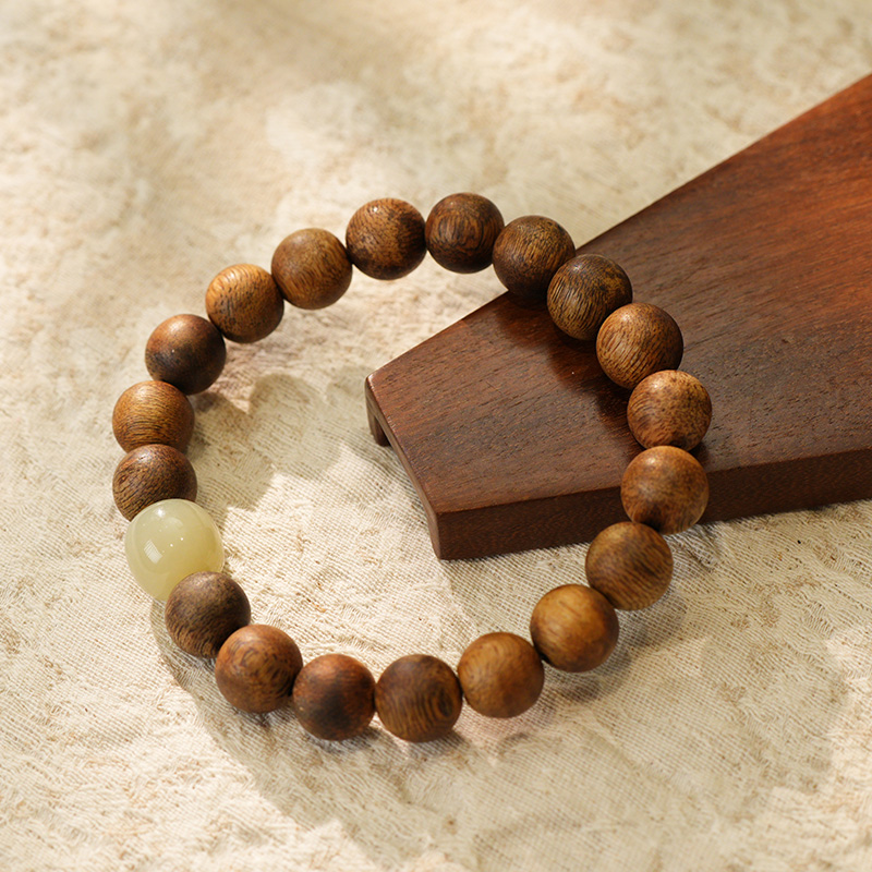 和田玉绿奇楠沉香手串 圆珠 10MM 单圈 9分沉 7g XCB1060