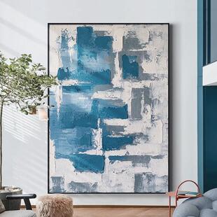 纯手绘油画现代抽象蓝色艺术装饰画客厅背景墙挂画高级肌理落地画
