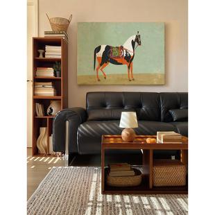 小众艺术马到成功手绘油画客厅沙发背景墙面装饰画中古风骏马挂画