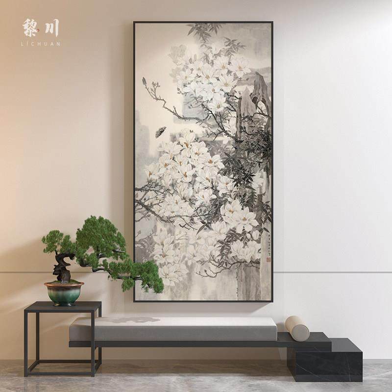新中式玉兰花鸟酒店民宿茶室客厅餐厅装饰画入户玄关壁画竖版挂画,家居饰品,现代装饰画,淘宝优惠券,粉丝福利购,淘宝优惠卷