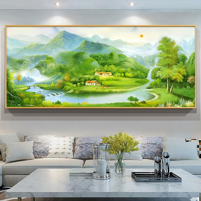 大气招财聚宝盆背景墙装饰油画客厅沙发装饰画山水画风景壁画挂画