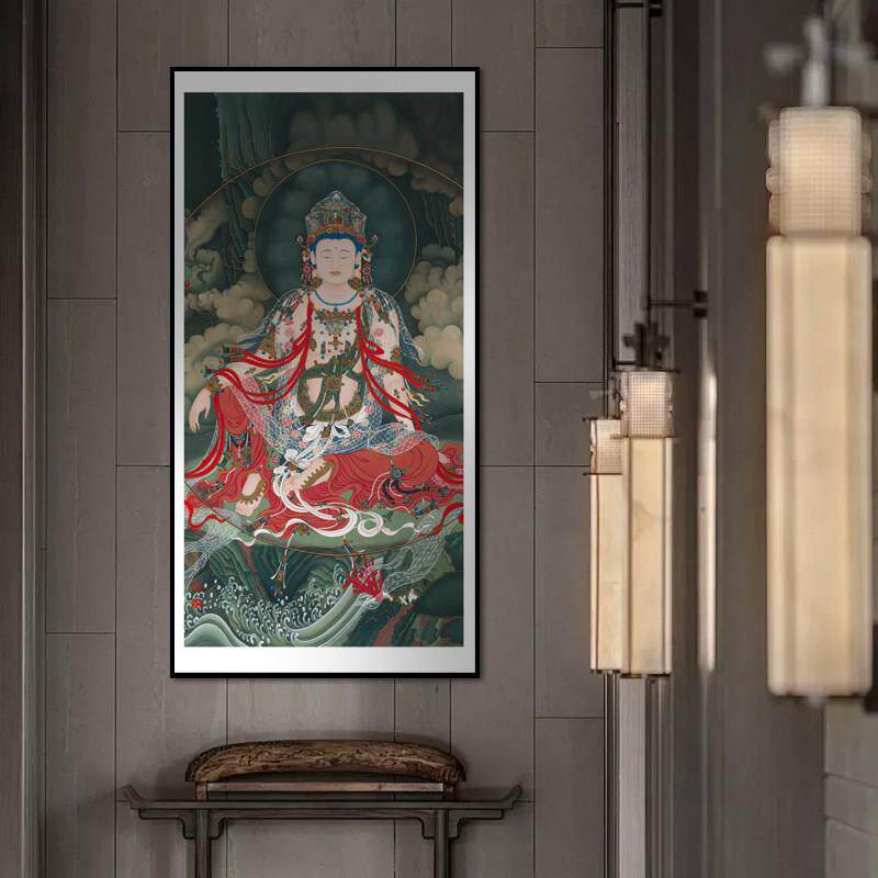 竖版新中式禅意人物装饰画观音画像玄关走廊过道背景墙高级感挂画