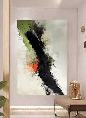 MHD手绘客厅绿色肌理装饰画落地沙发背景挂画走廊玄关油画卧室画