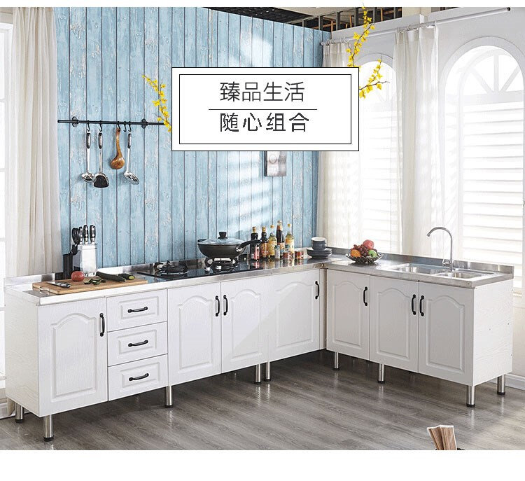简易橱柜厨房一体灶台柜小橱柜租房用移动不锈钢放碗柜家用经济型