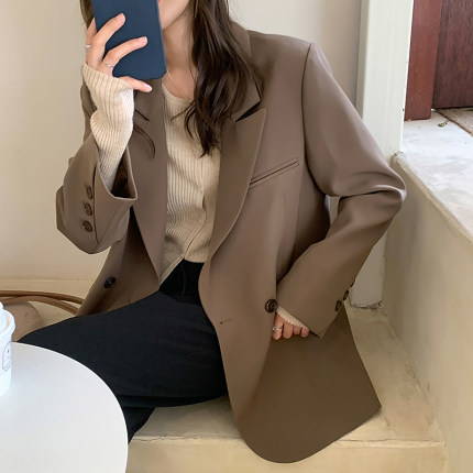 咖色西装外套女2025秋季新款韩国宽松休闲小西装百搭显瘦西服上衣