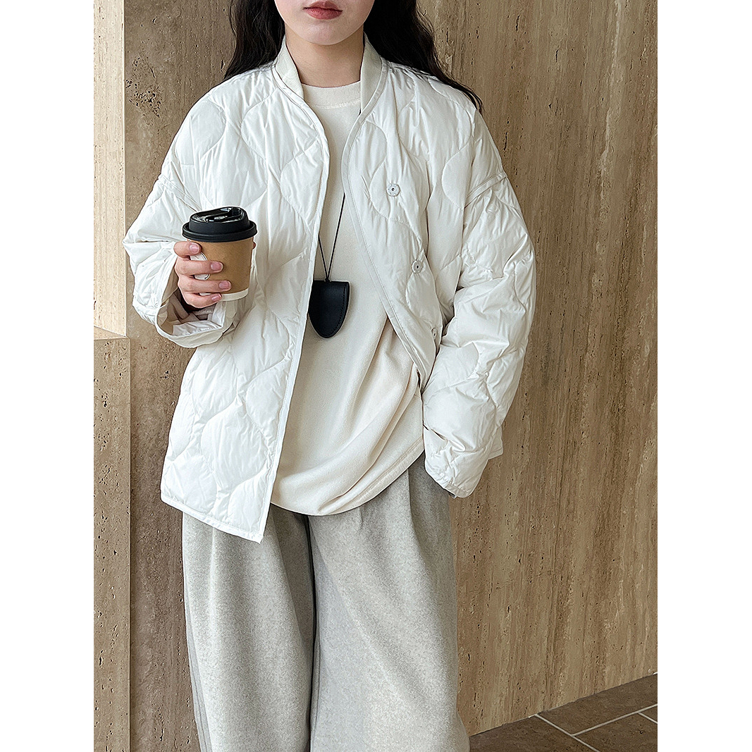 韩版立领菱形格羽绒服女