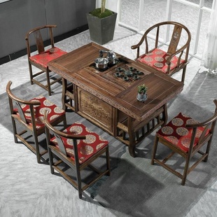 。新中式茶桌椅组合套装实木喝茶桌原木饮茶功夫茶台家用马到成功